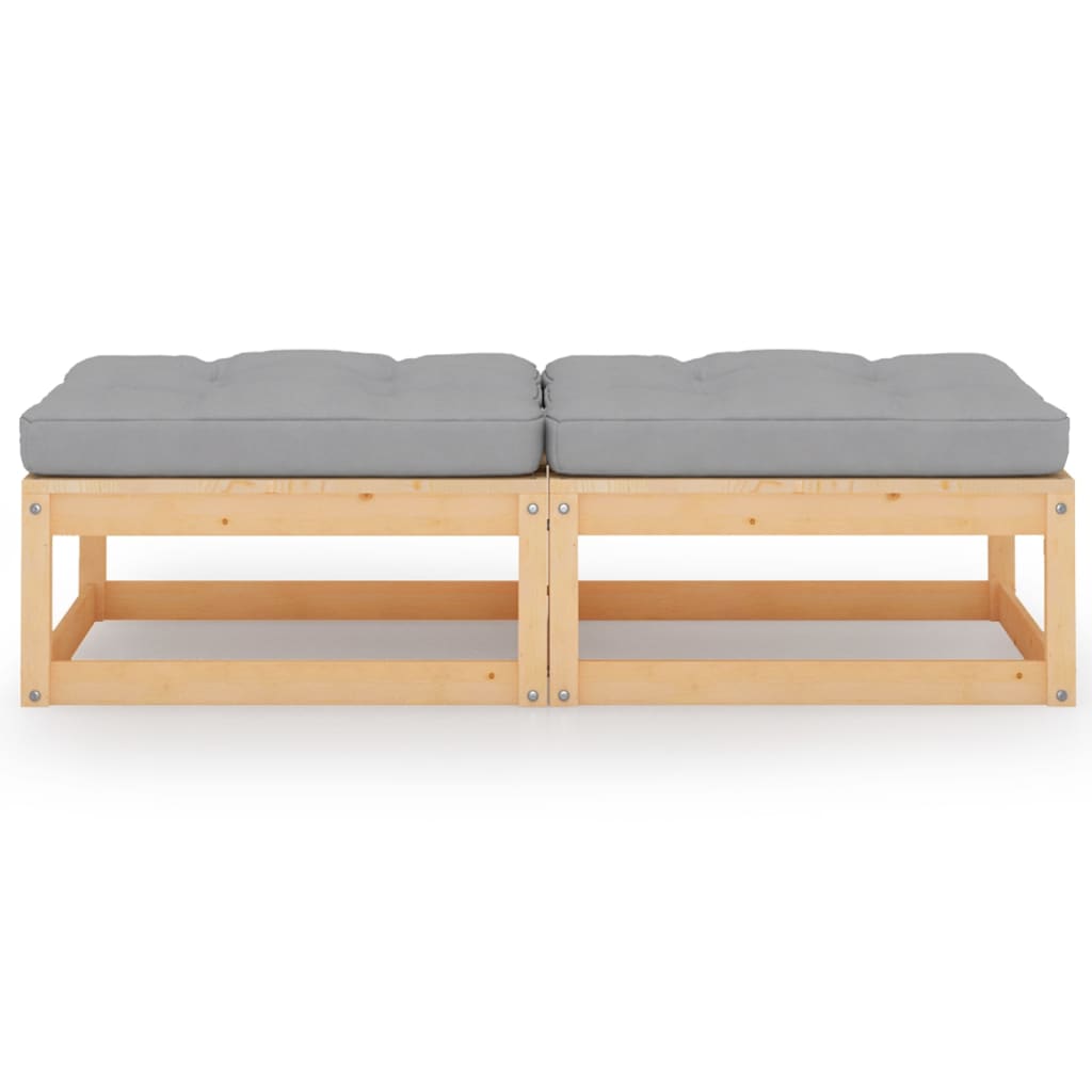 Vidaxl Reposapiés de Jardín con Cojines 2 Uds Madera Maciza de Pino Marrón