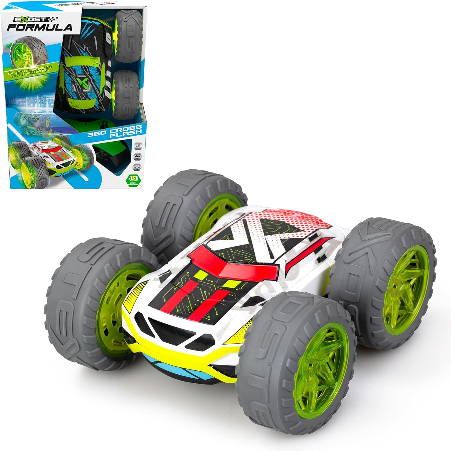 Bizak EXOST Formula 360 Cross Flash, Vehículo Radio Control con Luces, teledirigido con un Mando y direcciones, no se vuelca, Salta Gira y se estabiliza (62000293)