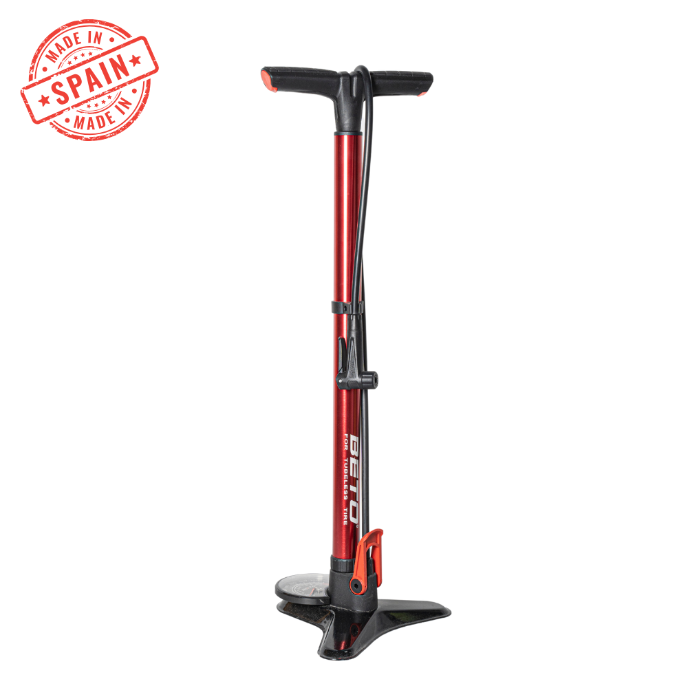 Bomba de aire de alta gama de pie para presurizadores y bicicletas con manómetro 28" - Aluminio - Max. 180 PSI - BETO TuboPlus - Presurizador de Pelotas de Tenis y Padel
