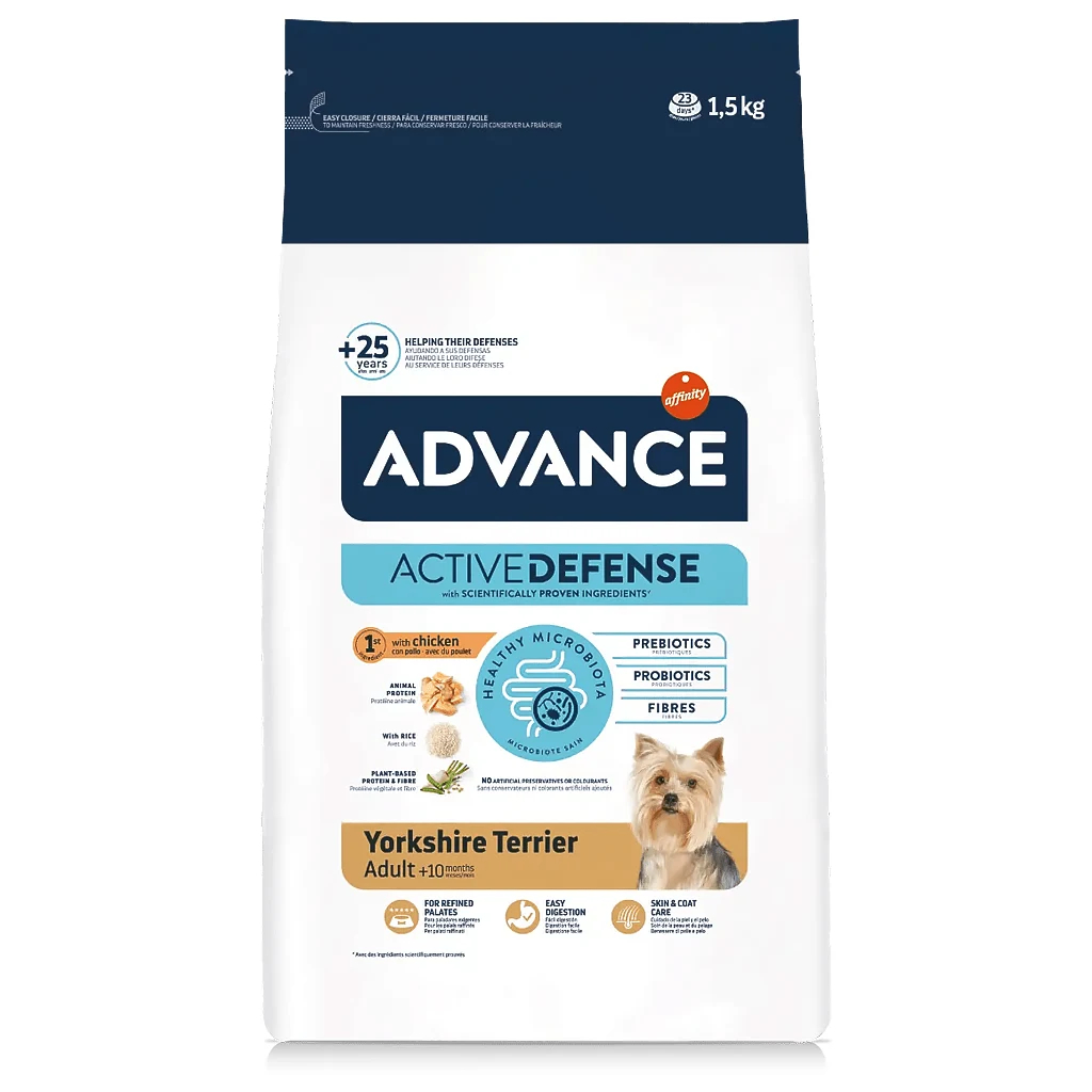 ADVANCE Pienso para Yorkshire Terrier 1,5kg, Comida de Alta Calidad con Defensas Naturales para Perros de Razas Especificas