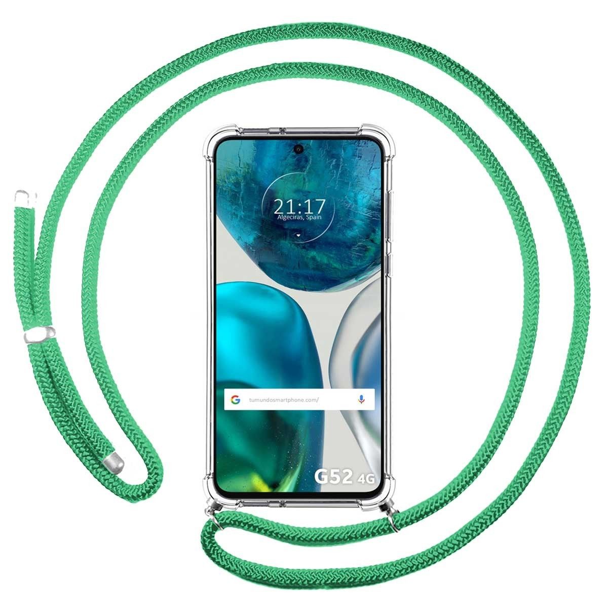 Funda Colgante Transparente para Motorola Moto G52 4G con Cordon Verde Agua