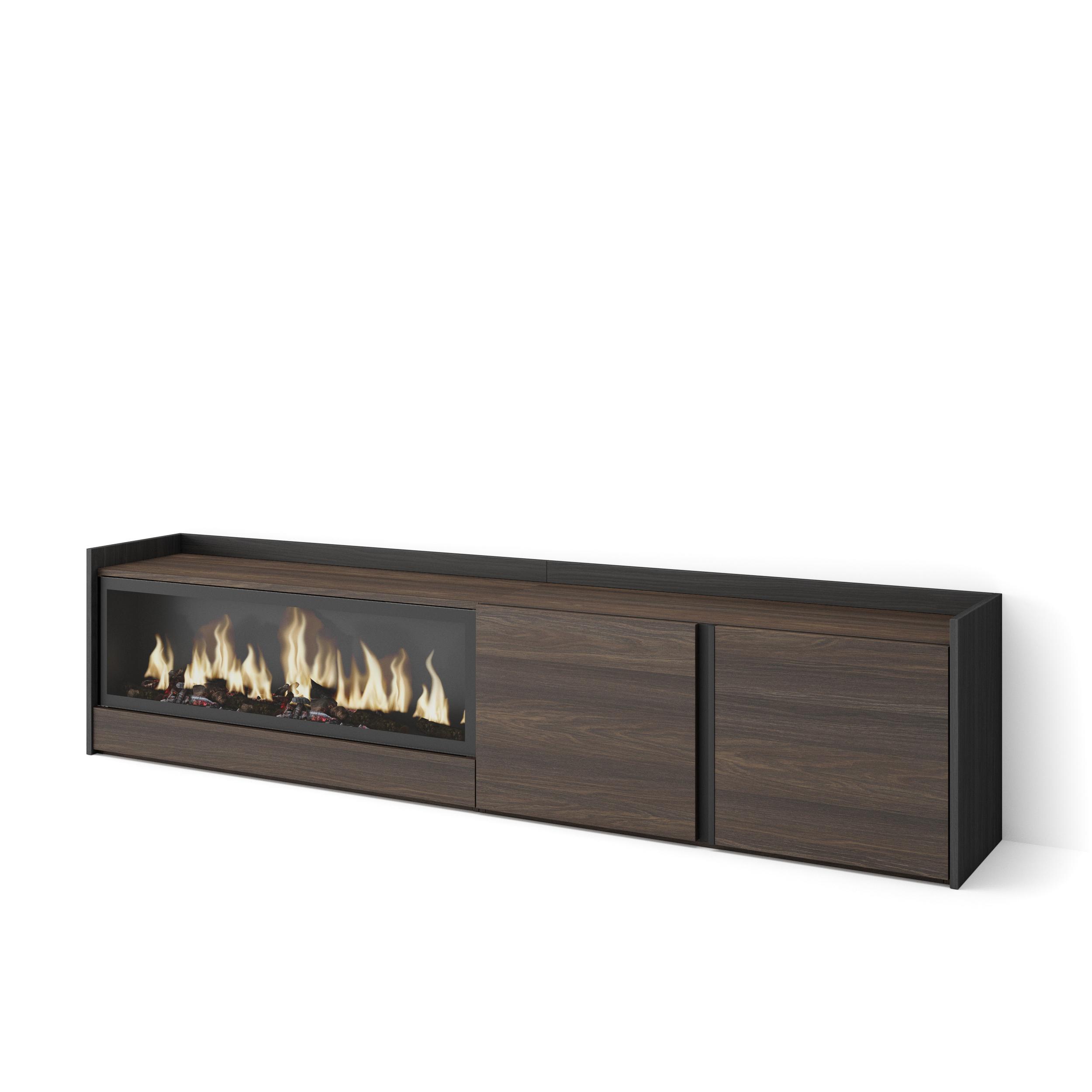 Mueble TV, Televisión, 212x35x50cm, Para TV hasta 80", Chimenea eléctrica XXL