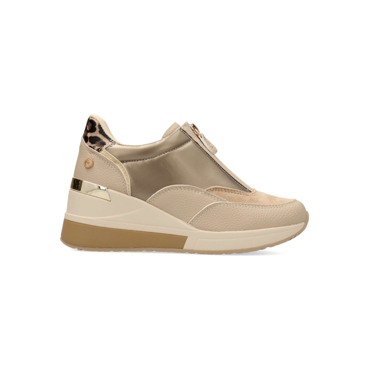 XTI - Zapatillas deportivas cuña vegana para mujer, estilo casual con cierre de cremallera y suela antideslizante de goma