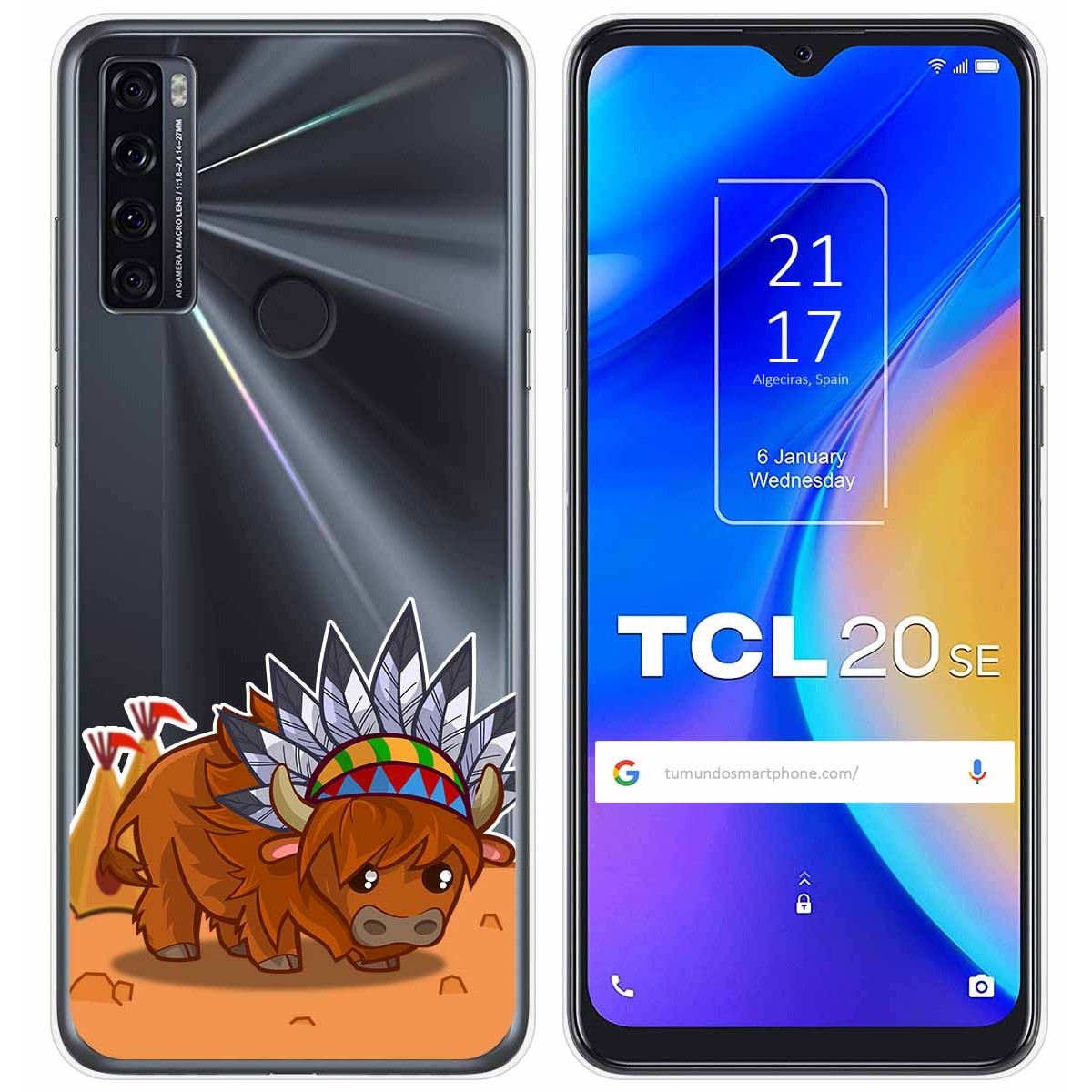 Tumundosmartphone Funda Gel Transparente para TCL 20 SE diseño Bufalo Dibujos
