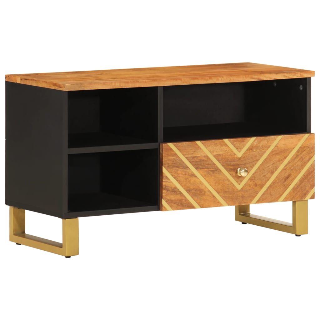 Vidaxl Mueble de TV Madera Maciza de Mango Marrón Negro 80x33,5x46 Cm