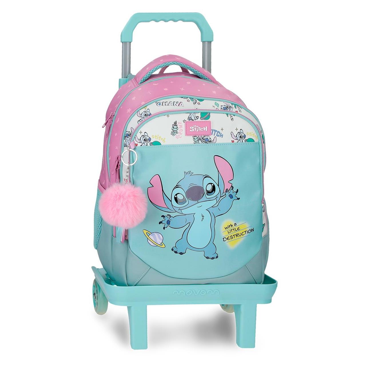 Mochila escolar con carro Stitch Little Destruction 28x42x14cm Turquesa