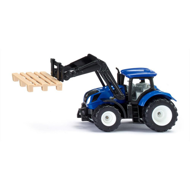 Siku Tractor New Holland con Horquilla para Palés - Cargador Frontal y Remolques Siku - Neumáticos de Goma