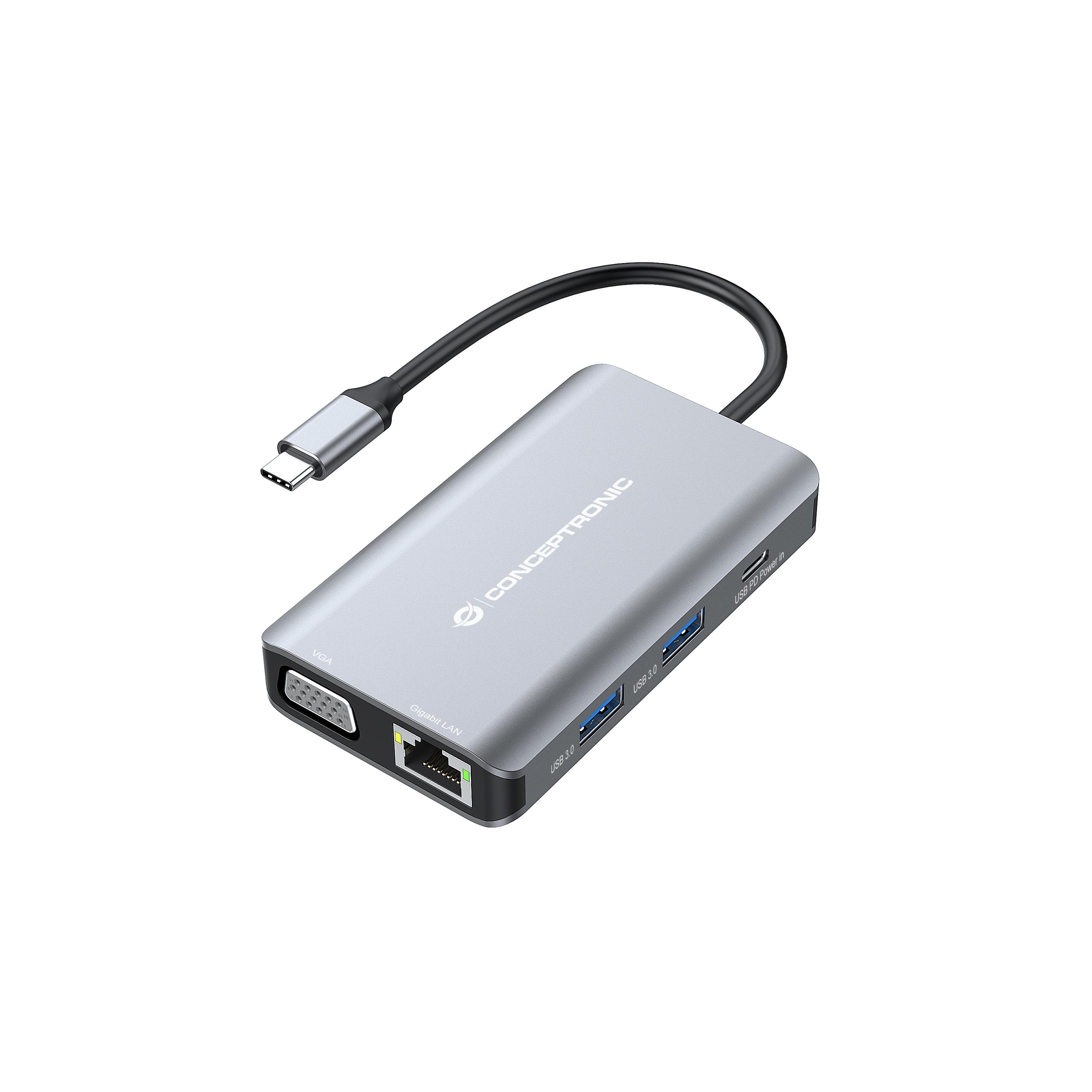 Conceptronic donn21g laptop dock and port replicator wired usb 3.2 gen 1 (3.1 gen 1) type-c gray