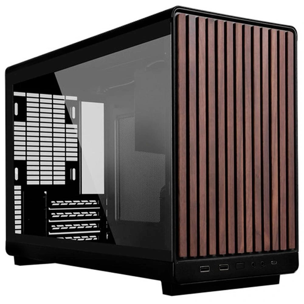 Lian Li - Caja externa para discos duros G99.A3X-WDG.00 de aluminio con ventilación avanzada, compatible con SSD y NVMe, diseño negro elegante con detalles en madera
