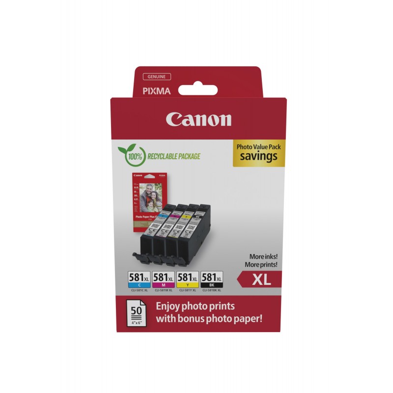 Canon - 2052C006 cartucho de tinta 4 pieza(s) Original Alto rendimiento (XL) Negro, Cian, Magenta, Amarillo 2052C006