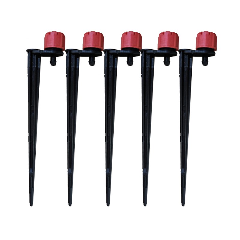 SUINGA Pack 10 Gotero regulable 0 a 50 litros con estaca para riego por goteo de macetas, Aspersores regulables