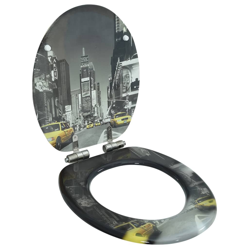 vidaXL Asiento Inodoro WC con Tapa de Cierre Suave MDF Tapa de Váter WC Diseño New York,  Porcelana,  Gota de agua y mas