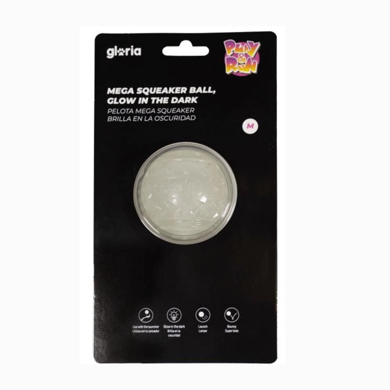 Juguete Para Perros Gloria Play And Run Pelota Mega Squeaker Brillo Oscuridad M
