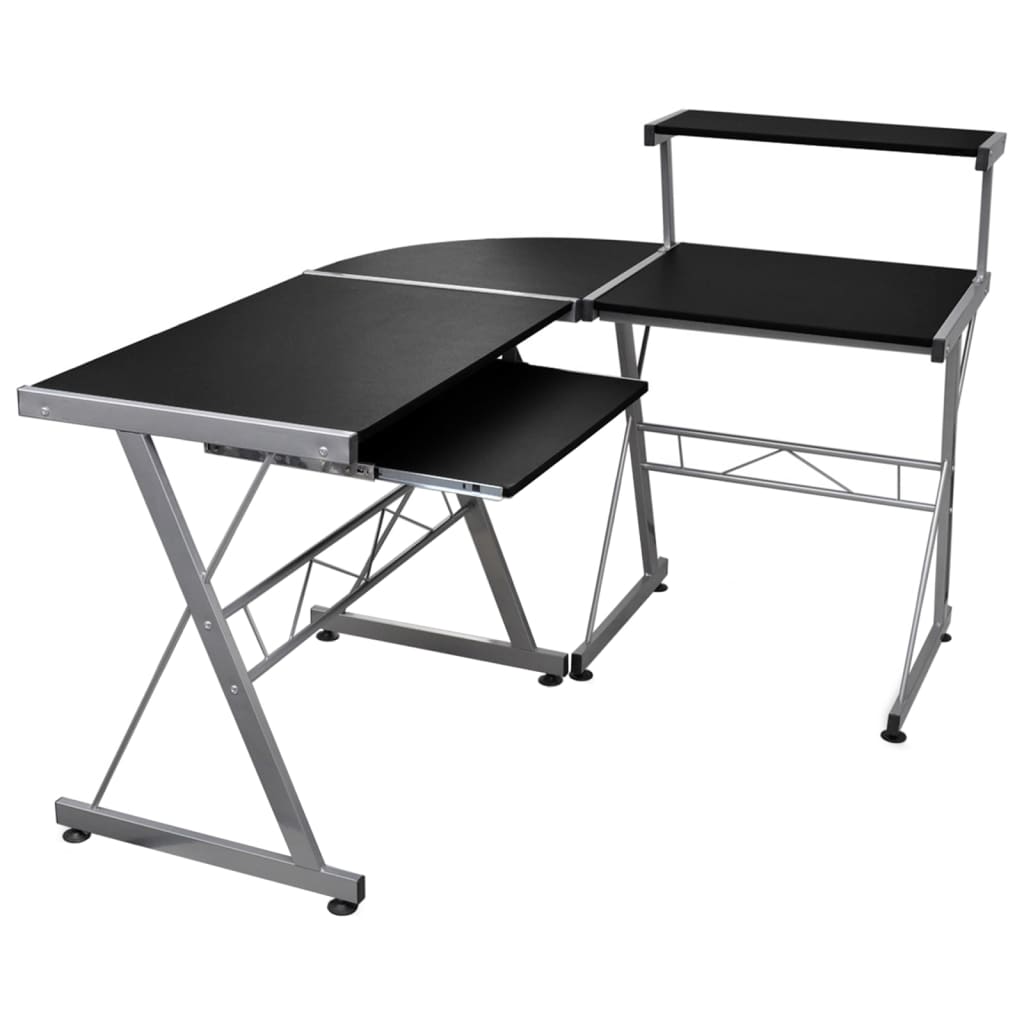 vidaXL Escritorio de esquina madera contrachapada 132x112x99cm en color Negro/Blanco/Marrón | estructura resistente ideal para salón dormitorio o estudio