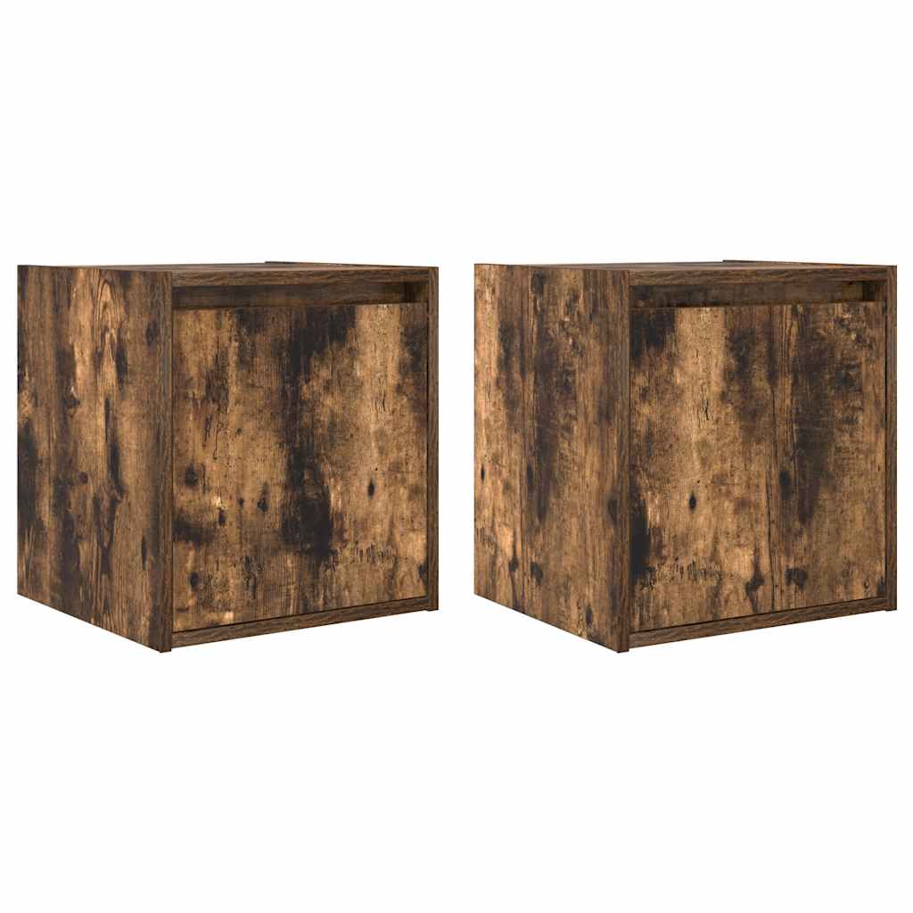 vidaXL Mesillas de noche de pared 2 uds 38x34x40 cm en color Roble ahumado/Madera antigua/Roble artisan y más | cómodas modernas ergonómicas para comedor cocina salón hogar