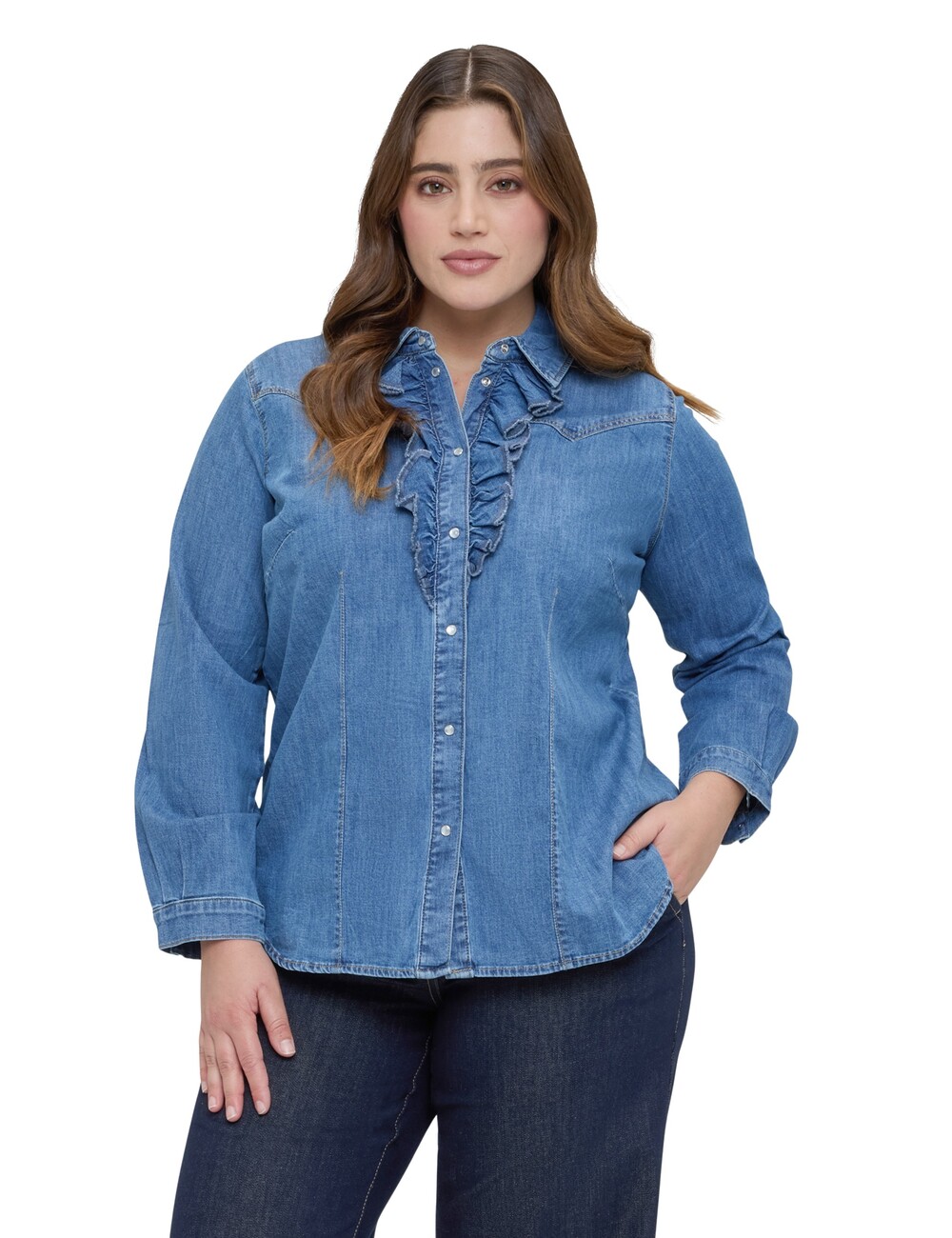Fiorella Rubino - Camisa de denim con volantes
