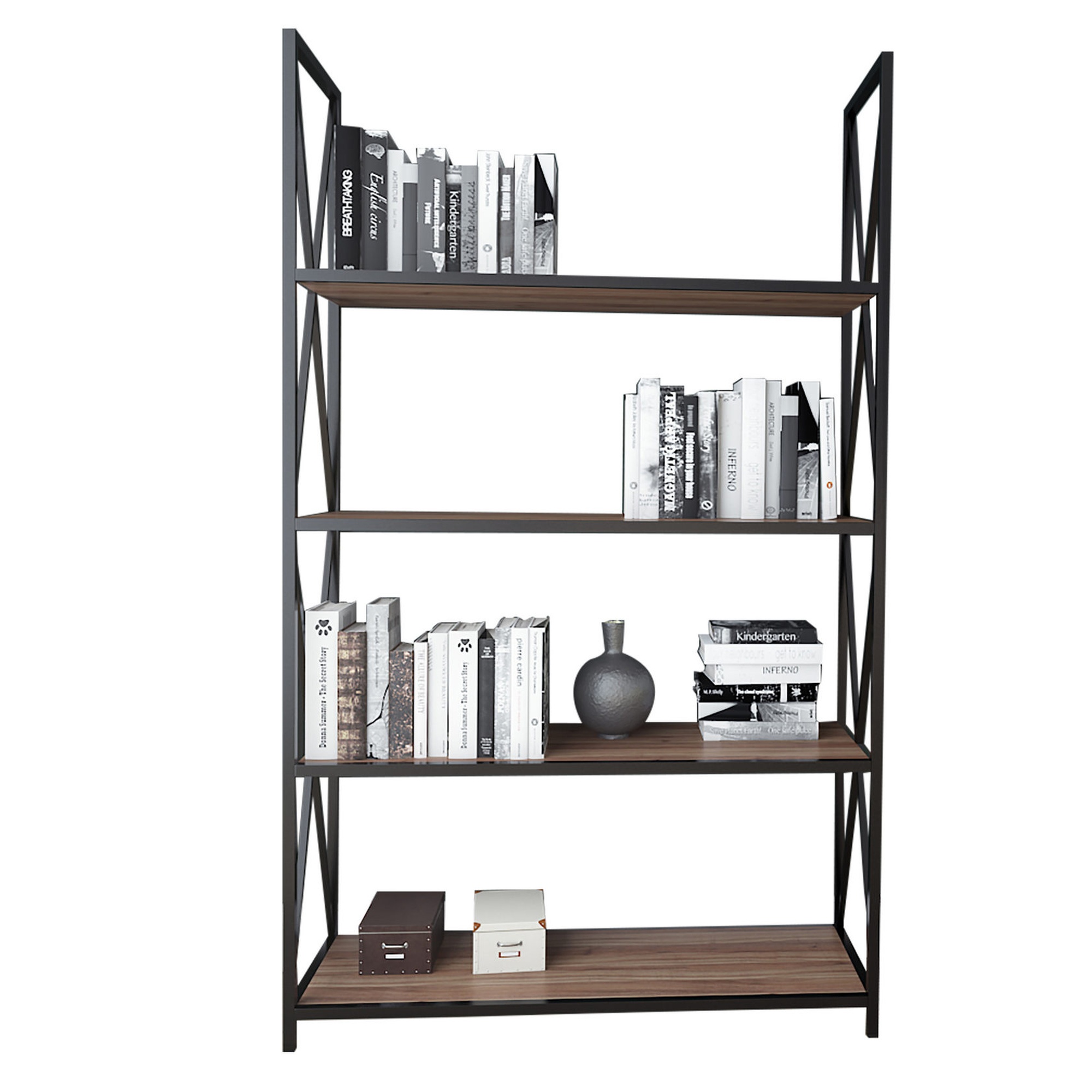 Librería, 100% Tablero de aglomerado rechapado en melamina, Color Nogal Negro WELLHOME