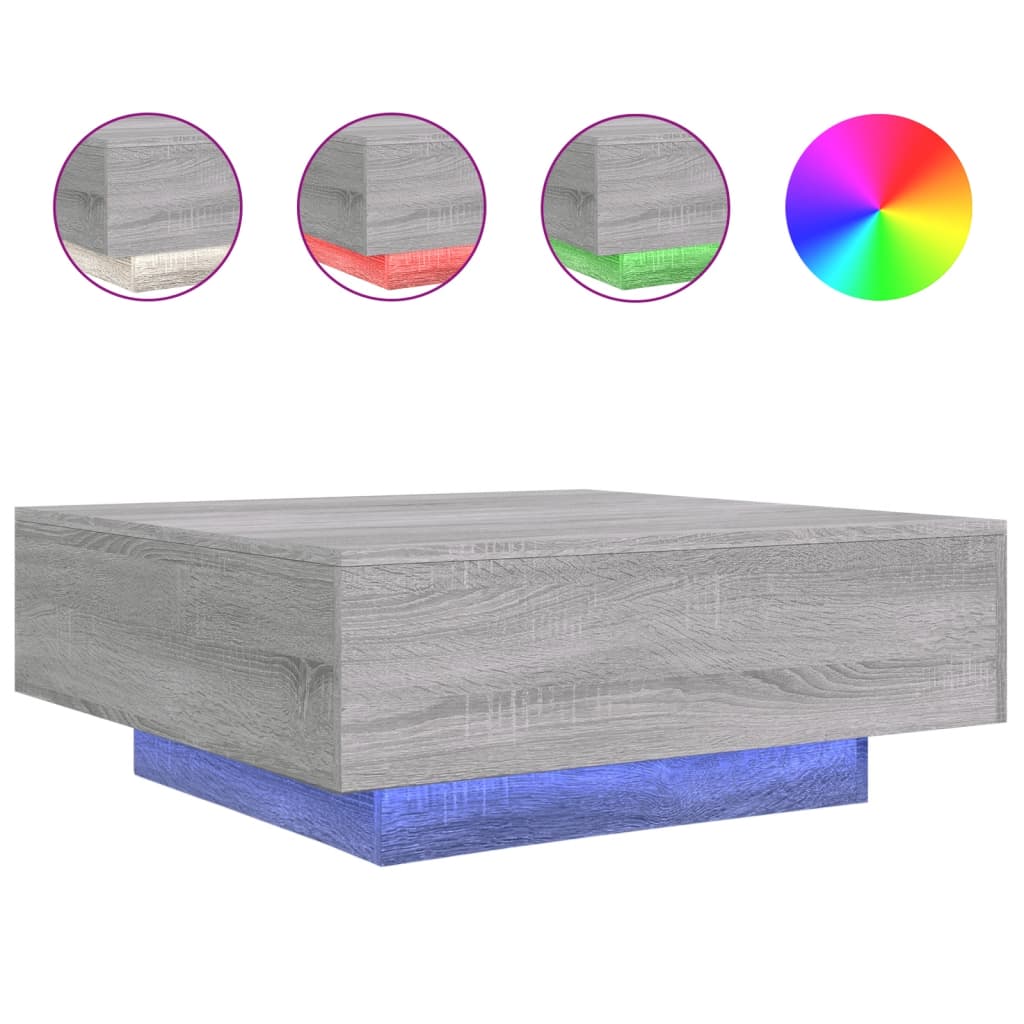 Mesa de Centro LED Vidaxl 80x80x31 Cm Blanco