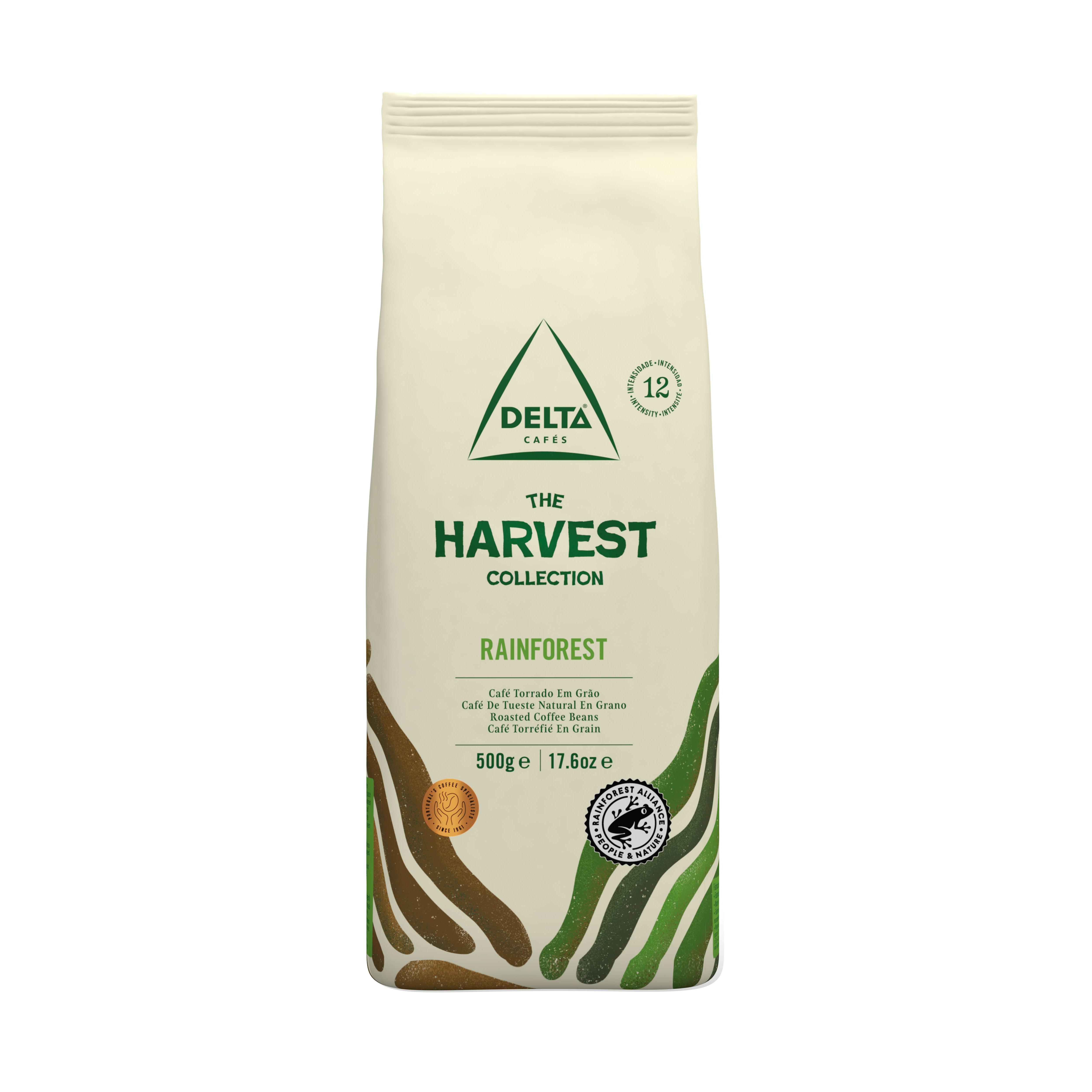Delta The Harvest Collection Rainforest -  Café en grano 500 gr -  Café intenso con cuerpo medio, notas aromáticas y cítricas, con toques de miel y fruta madura - Certificado Rainforest Alliance
