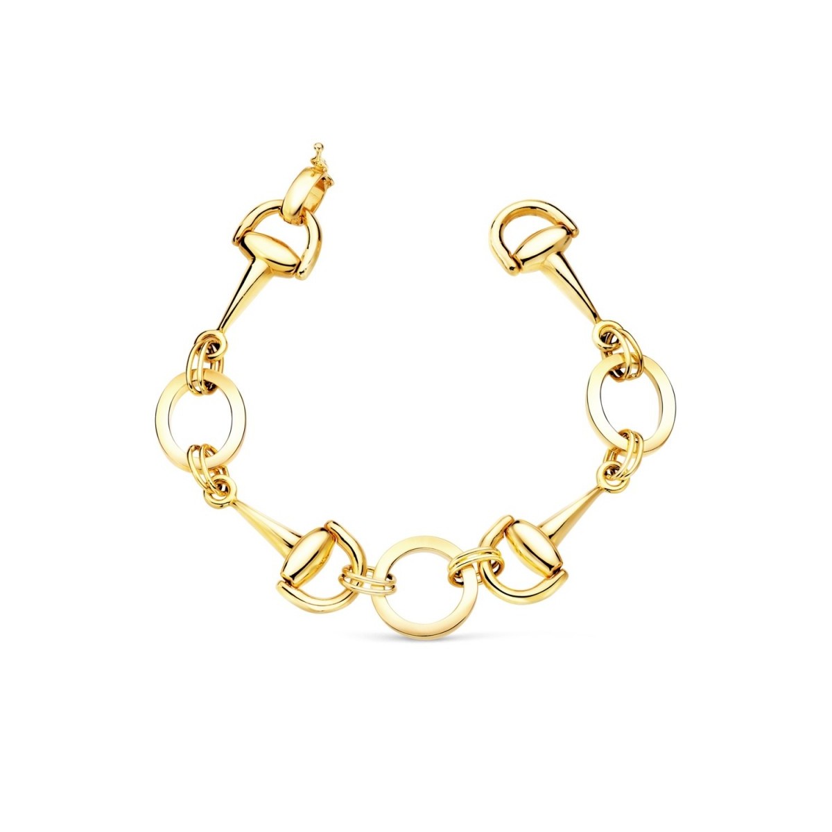 Pulsera oro 18k articulada 20cm. estribos círculos brillo cierre de seguridad
