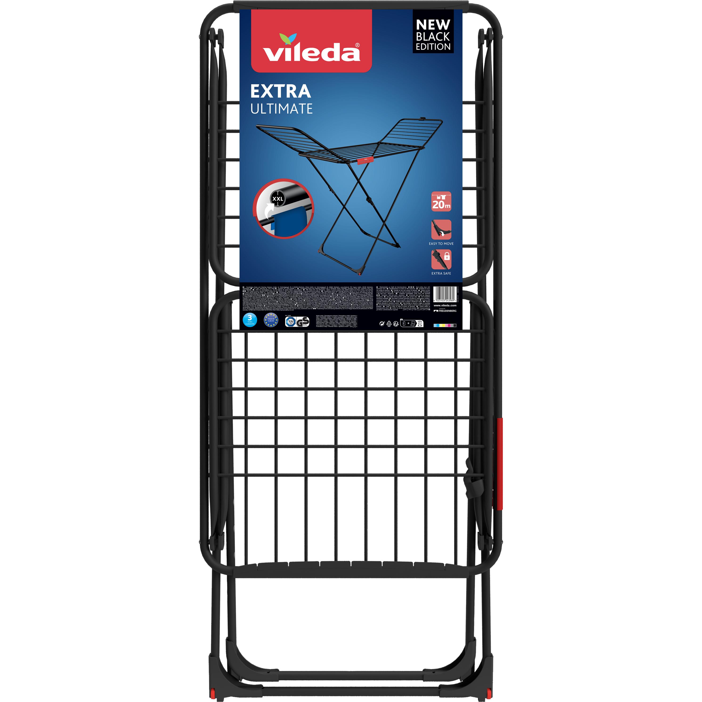 Vileda I Tendedero Extra Ultimate I Tendedero con patas X en edición negra I con 20 metros de secado I Soporte con pinzas y ruedas, 1 unidad.