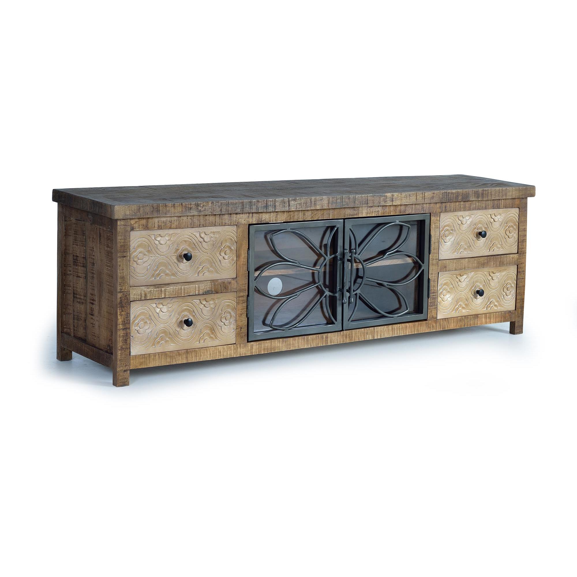 Mueble TV en madera mango y metal marrón envejecido