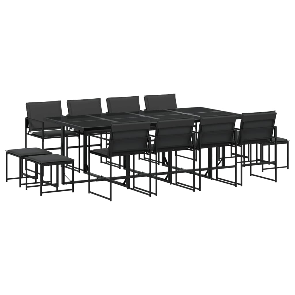 vidaXL Juego de comedor de jardín 13 pzas con cojines textileno negro