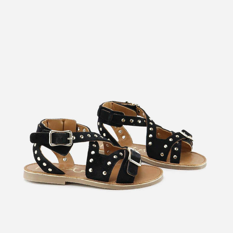 Sandalias Tachas Serraje Negro Tuda Papanatas | Eli 1957