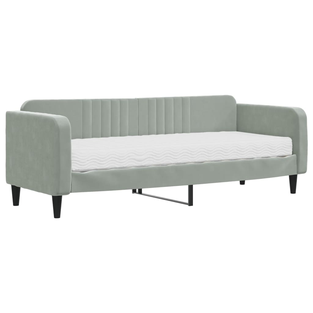 vidaXL Sofá cama con colchón terciopelo gris claro 80x200 cm
