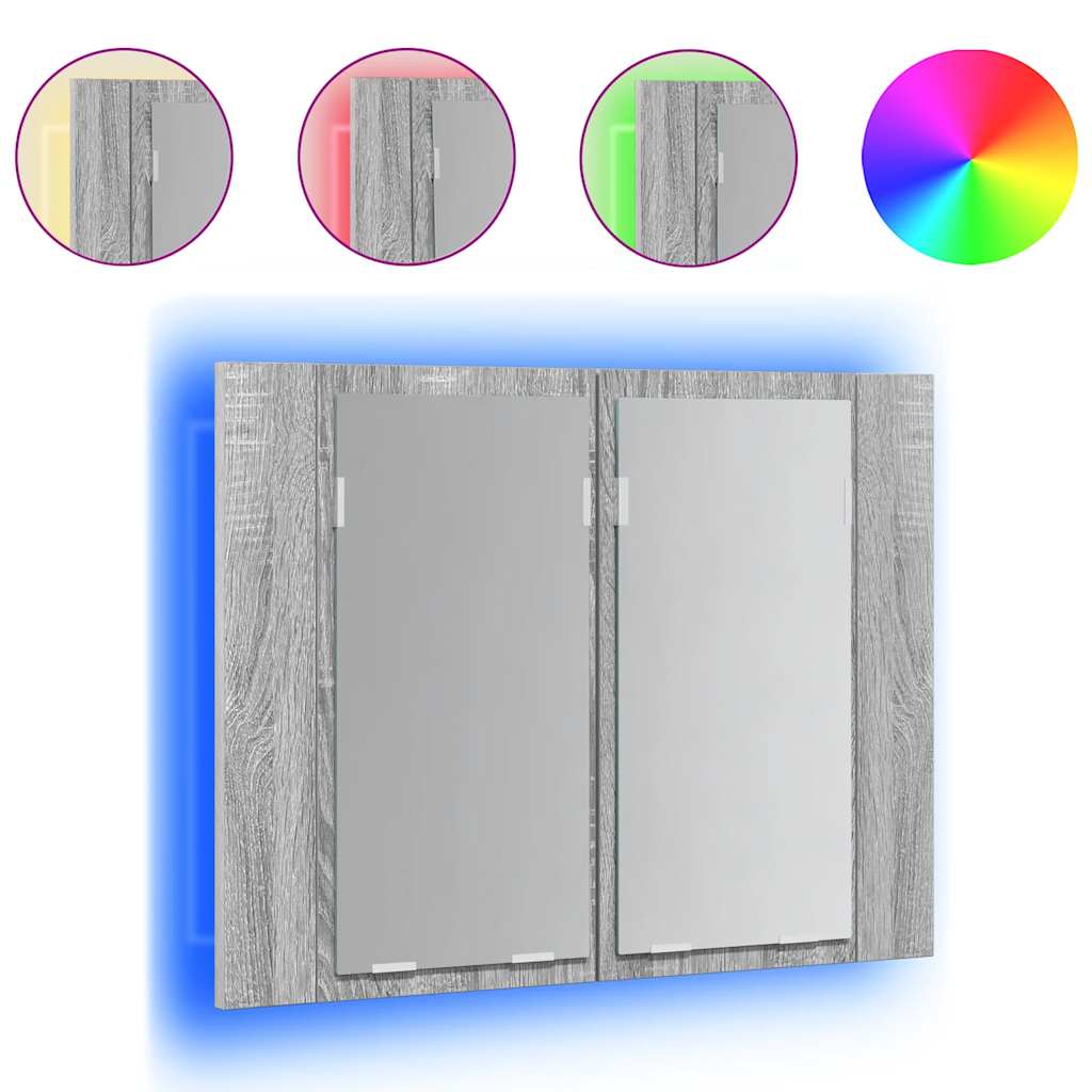 vidaXL Armario con espejo y LED madera contrachapada gris 60x12x45 cm