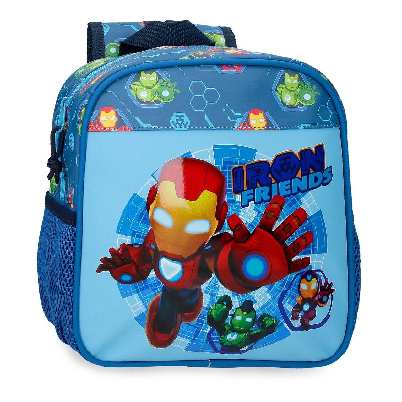 Mochila escolar adaptable a carro Iron Friends 23x25x10cm Azul