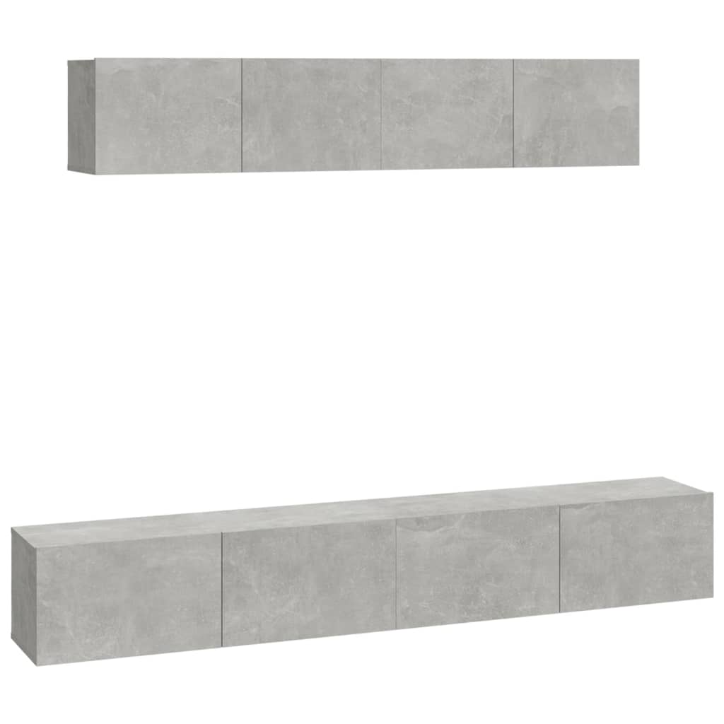 vidaXL Set de muebles de TV 4 pzas madera contrachapada gris hormigón