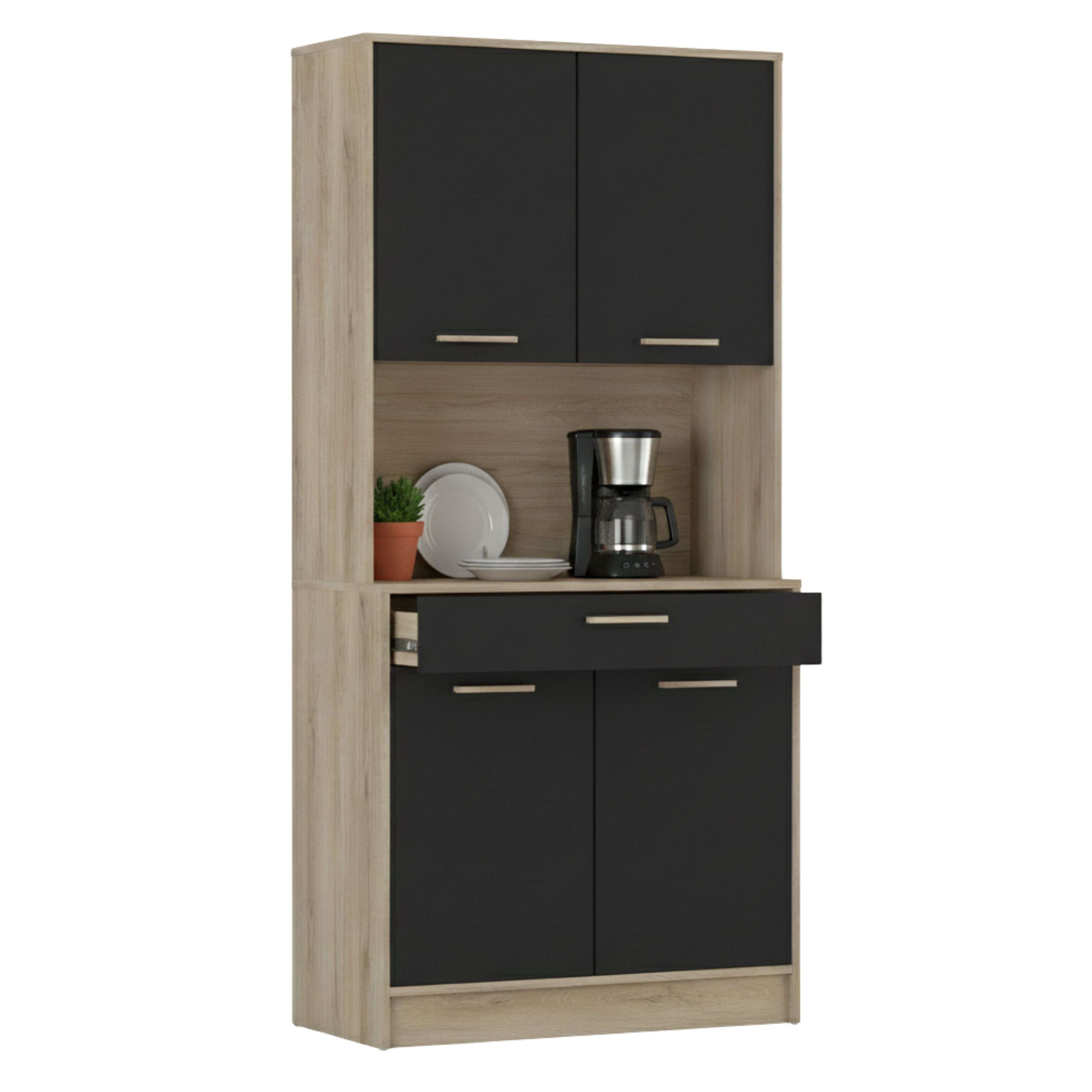 Miroytengo Armario Cocina Dolce 1 Cajón 4 Armarios Color Roble Y Negro Alacena Buffet Estilo Industrial 177x83x40 cm