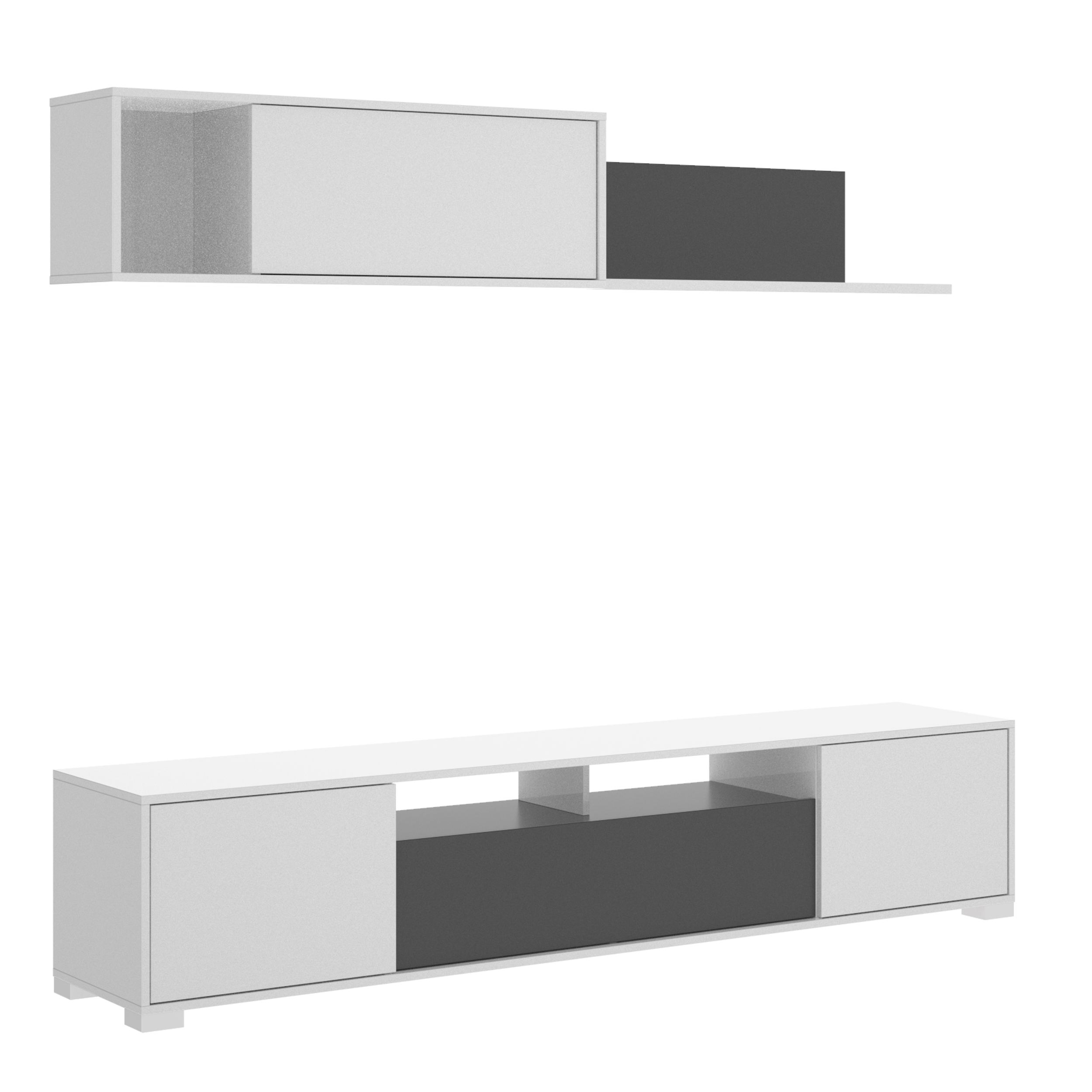 Dekit Mueble TV KEN 180x200x41 Blanco Brillo/Grafito - Hasta 85 Pulgadas