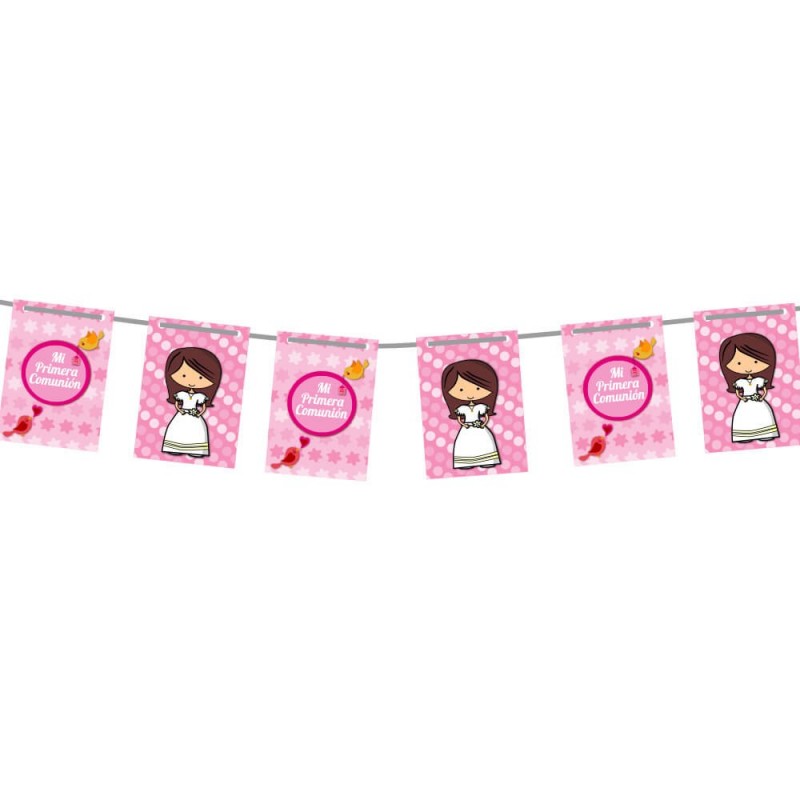 Banderines Comunión Niña Rosa Antracita Raíz Inicio Para eventos Comuniones Decoración de comunion Antracita