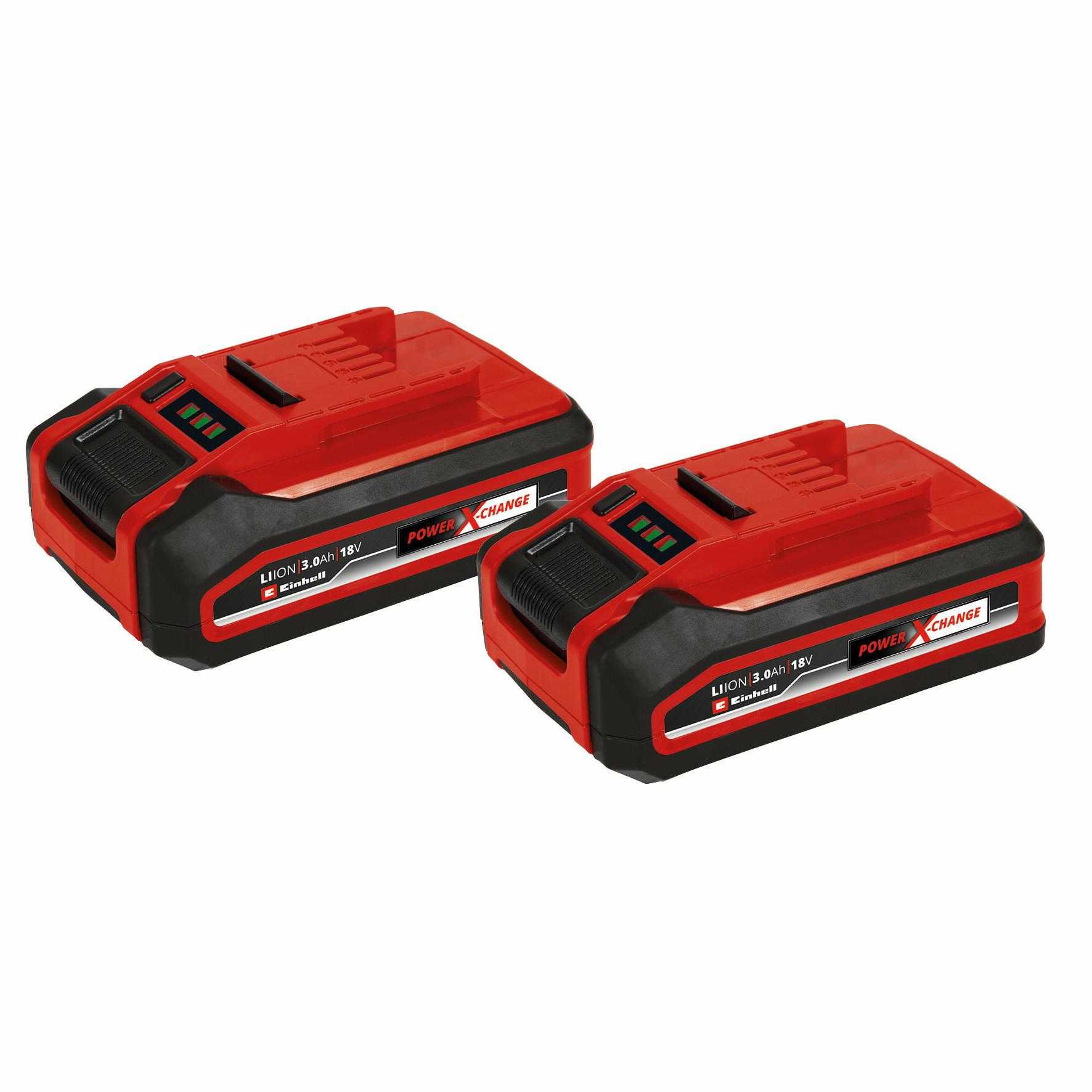 Original Einhell Batería 3 Ah Power X-Change PLUS (18 V, iones Li, de uso universal para todos los aparatos Power X-Change, control de nivel de carga, Twin-Pack, incl. 2 baterías 3 Ah, sin cargador)