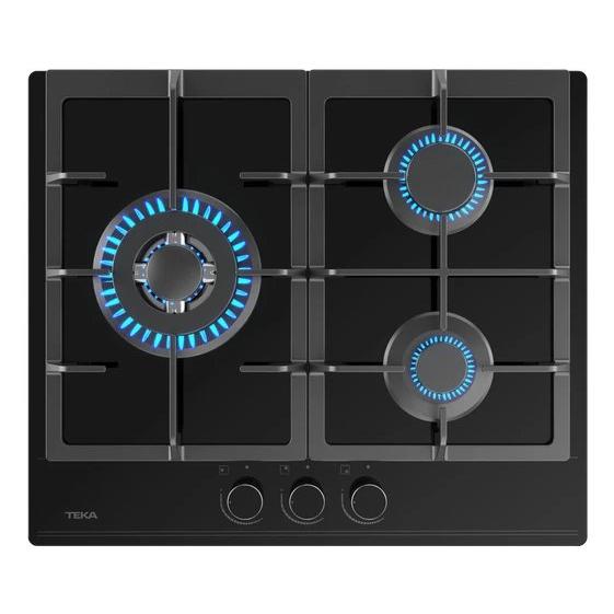 Teka - Placa de cocina a gas GBC63110KBBBUT de 60 cm con 3 zonas de cocción, superficie de cristal negro y potencia total de 6050 W para cocinas modernas