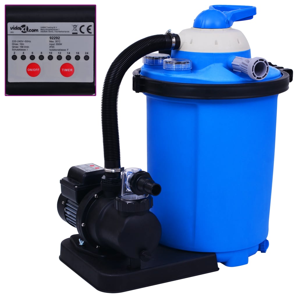vidaXL Bomba Filtro de Arena con Temporizador Limpieza Patio Circulación Capacidad 25 L (450 W), 50 L (550 W)