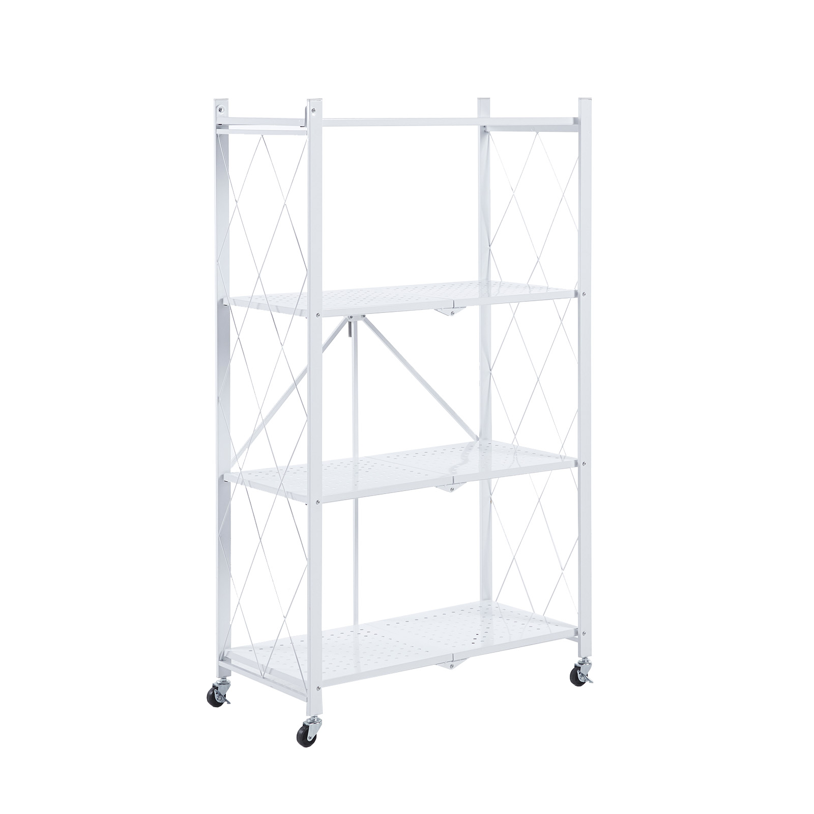 CATTERHOUSE Estantería Metálica Plegable CATTERHOUSE Kim 122 - 71,5x36x122,5 cm Estantería de Almacenaje Color Blanco con Ruedas y 4 Baldas Soporta hasta 160 kg