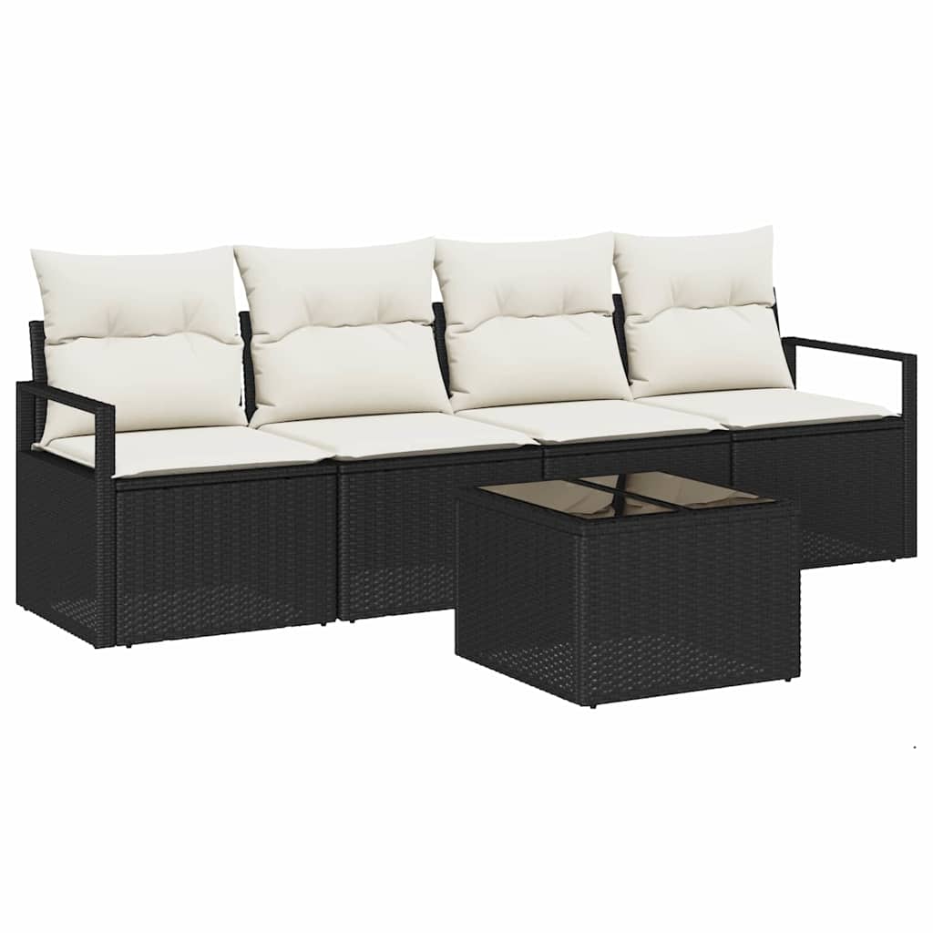 vidaXL Juego de Sofá 5 pcs Negro y crema ratán sintético