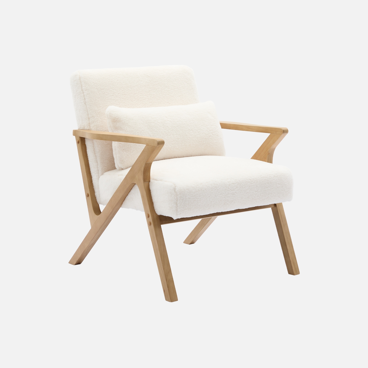 sweeek - Sillón escandinavo de madera de hevea y efecto pelo sintético , Antoine pelo sintético , 70x75x81