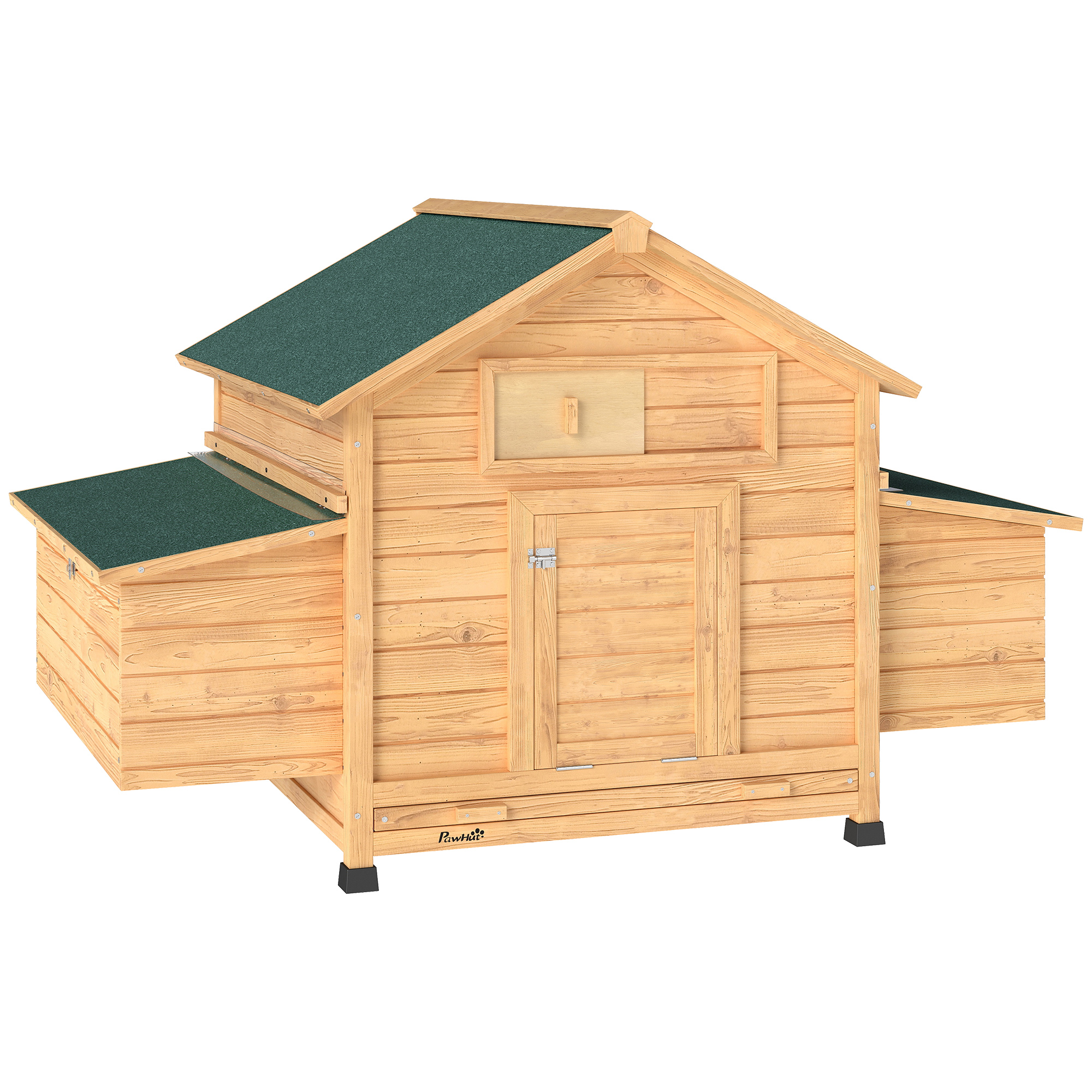 PawHut Gallinero de Madera para Exterior, Caseta para Gallinas con 2 Nidos, Bandeja Extraíble, Perchas, Techo Impermeable, Casa para 2-4 Gallinas y Conejos, 150x100x96,5 cm