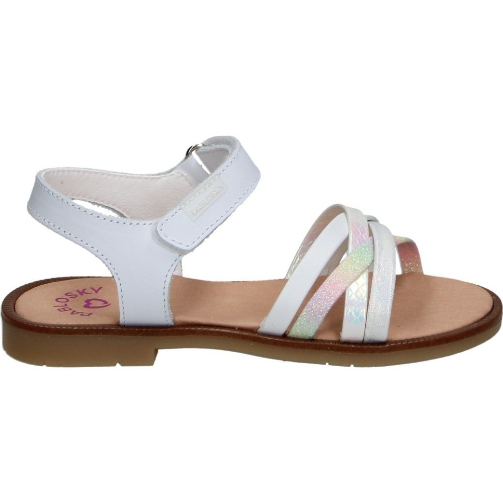 PABLOSKY | Sandalias Pablosky Mary para Niña – Sandalias de Verano en Color Blanco con Detalles – Sandalia de Piel con Velcro – Flexibles – Cómodas y Versátiles – Hechos en España – Transpirables – Modelo 451200