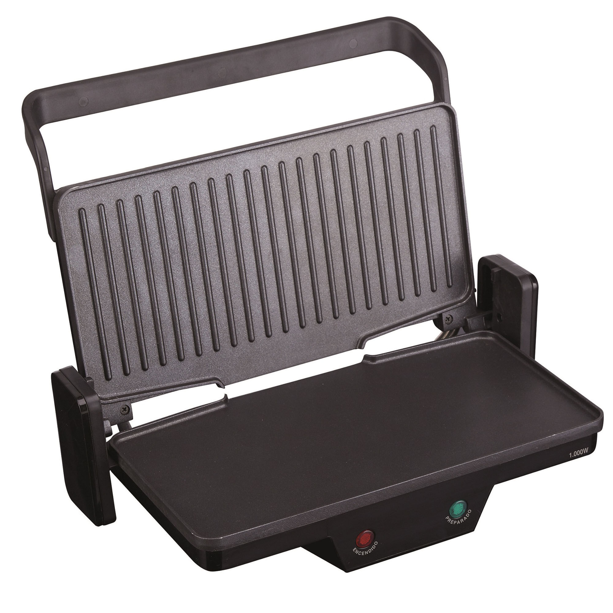 Jata Parrilla Eléctrica Grill de Asar 3 en 1 con Placa Superior Baja Recta 180° Para un Mejor Cocinado Placas mixtas 27 x 14 cm Presión de Asado Uniforme Antiadherente, Color Negro [Clase de eficiencia energética A] - GR266