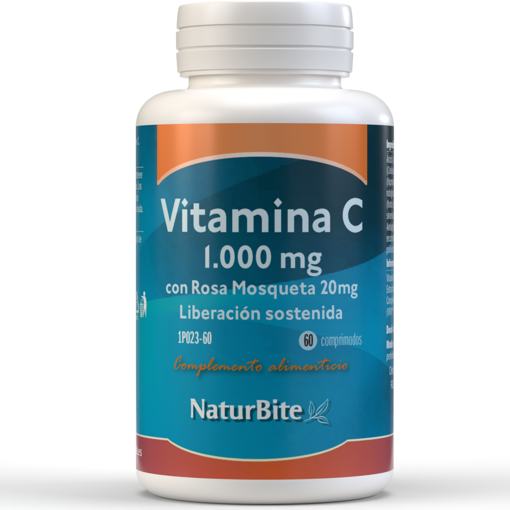 Naturbite - Vitamina C1000mg con Rosa Mosqueta 20mg, 60 Tabl. NaturBite.1000 mg de Vitamina C obtenida a partir de rosa mosqueta. El Antioxidante universal con el añadido de 20mg de extracto de rosa mosqueta para ayudar en la regeneracion y reparacion de los tejidos.