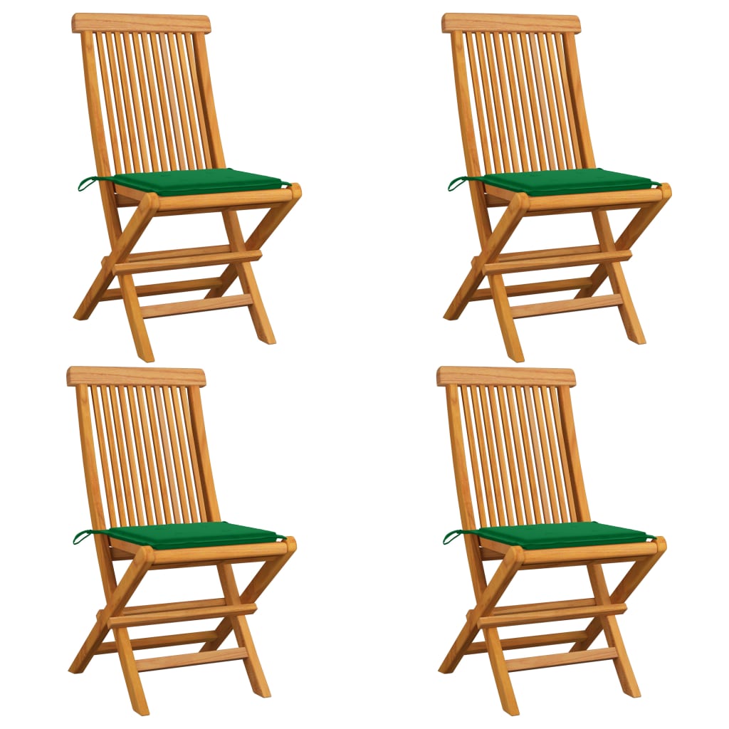 vidaXL Sillas de jardín 4 uds con cojines madera de teca