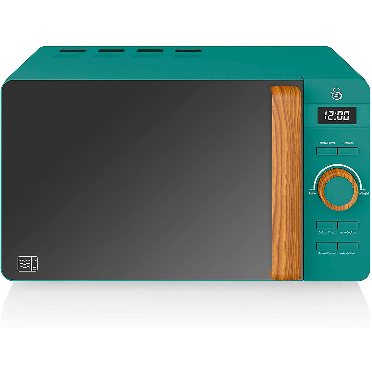 SWAN SM22036GRENEU Nordic Microondas Digital, 20L, 6 Niveles, Temporizador, Tirador Efecto Madera, Diseño, 800W, Verde