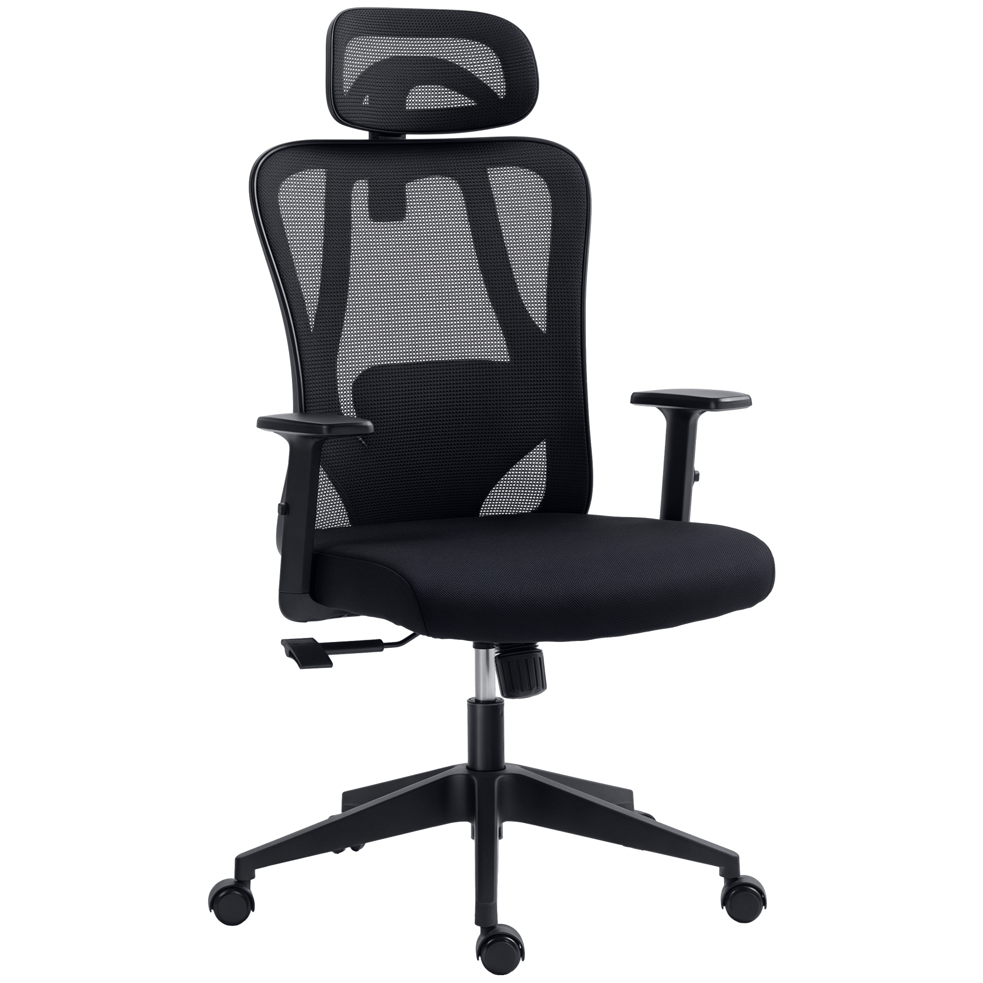 Vinsetto Silla de Oficina Giratoria con Reposabrazos 2D Silla Escritorio Regulable en Altura Reposacabezas Soporte Lumbar y Respaldo Alto Malla Transpirable 67x64x117-127 cm Negro