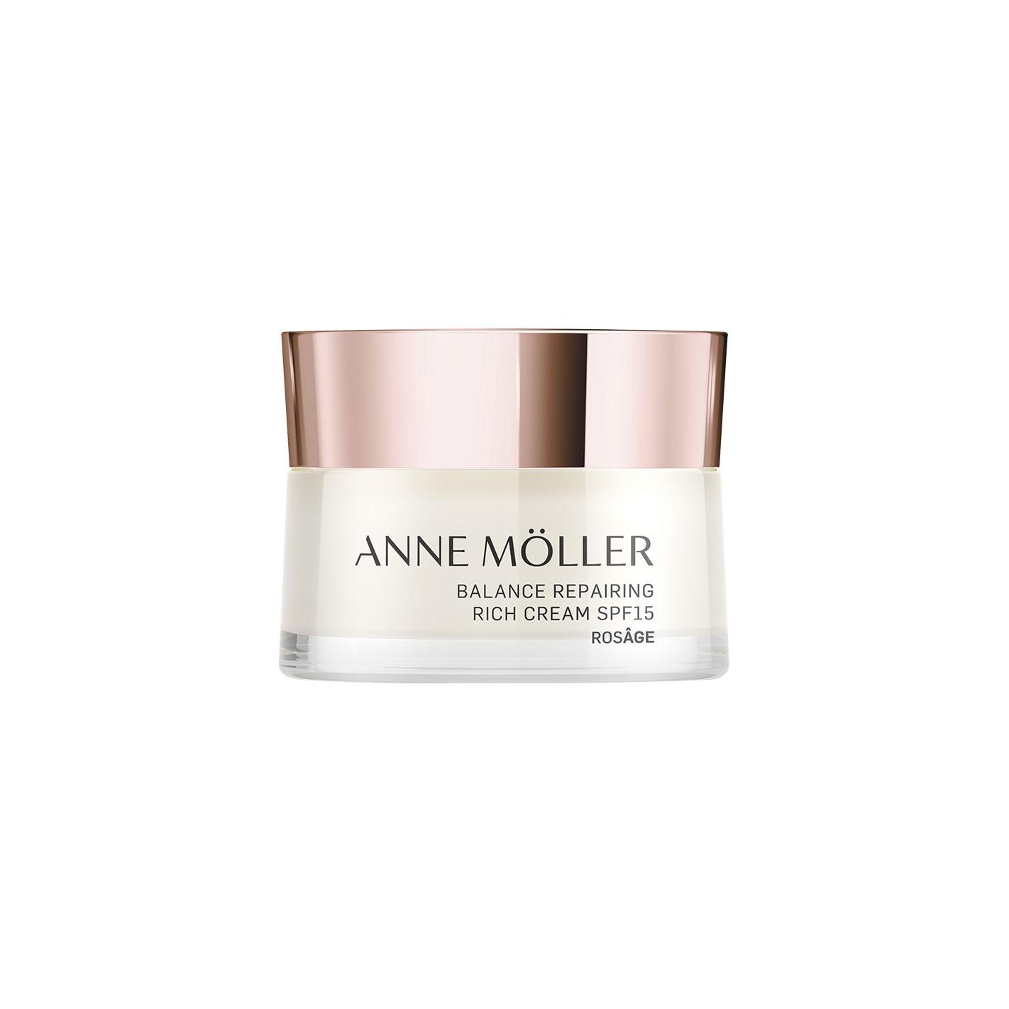 Anne Moller - Crema facial reparadora Rosage Balance Rich con SPF15, textura rica y acabado aterciopelado, con tecnología probiótica y soja para estimular colágeno, ideal para pieles secas y maduras a partir de 50 años