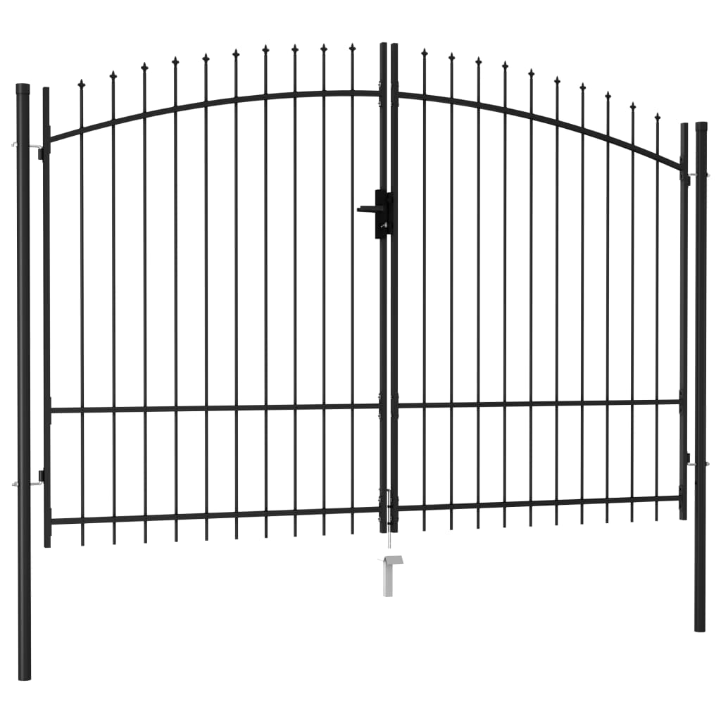 vidaXL Cancela de Valla Doble con Puntas Acero Negro Puerta Jardín Dimensiones 3 x 1.25 m,  3 x 1.5 m,  3 x 1.75 m y mas